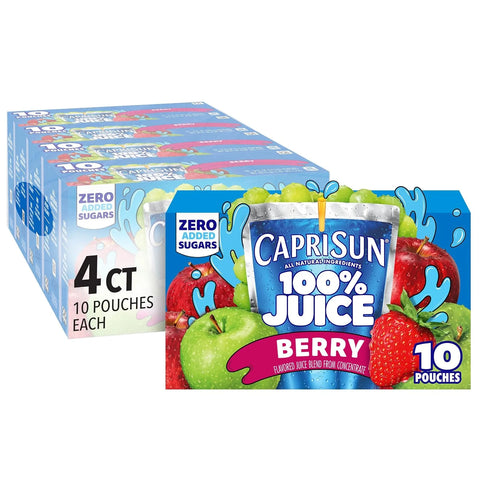 Capri Sun 100% Berry Juice Ready-to-Drink Juice (40 Pouches, 4 Boxes of 10)