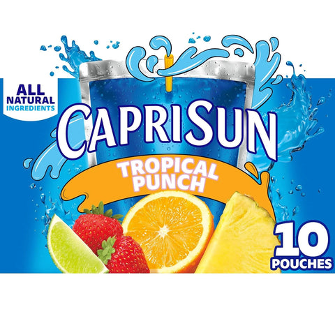 Capri Sun Flavored with Other Natural Flavor Juice Drink Blend, 10 Pouches, for School Lunches and On-the-Go Hydration, Tropical Punch, All Natural Ingredients, 6 fl oz