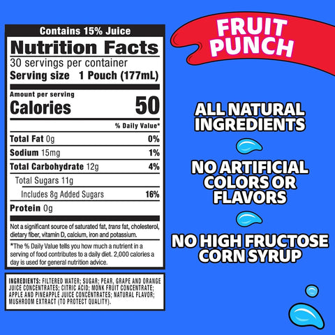 Capri Sun Fruit Punch flavored Juice Drink Blend, 30 ct Box, 6 fl oz Pouches (Pack of 2)