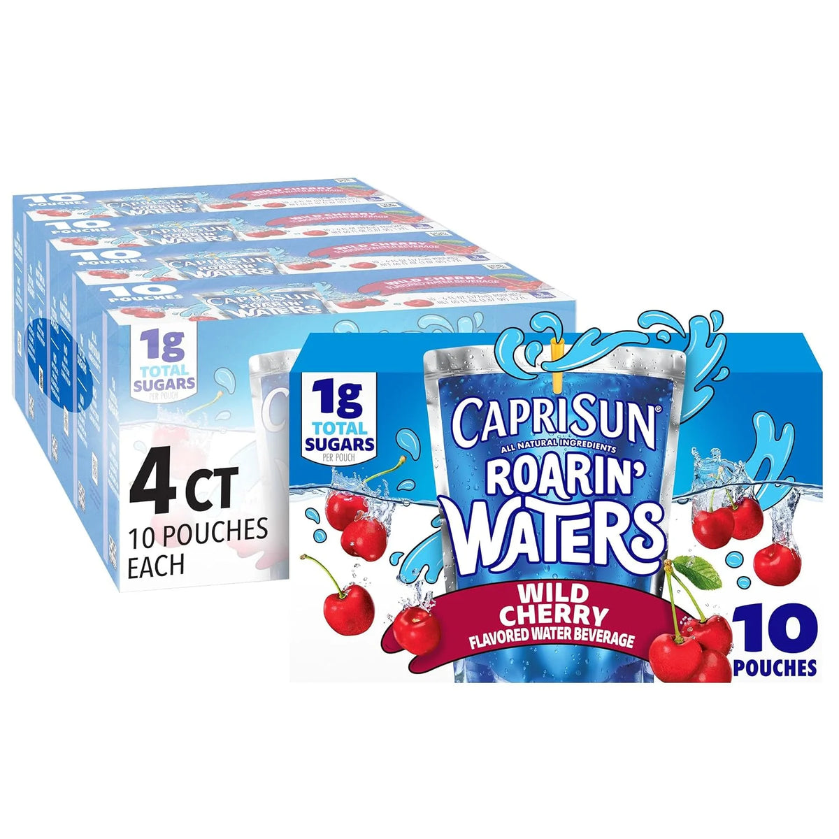 Capri Sun Roarin' Waters Flavored Water Beverage, 40 Pouches, for School Lunches and On-the-Go Hydration, Wild Cherry Natural Flavor with Other Natural Flavor, All Natural Ingredients, 6 oz