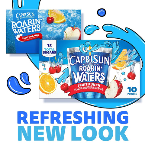Capri Sun Roarin' Waters Flavored Water Beverage, 40 Pouches, for School Lunches and On-the-Go Hydration, Fruit Punch Natural Flavor with Other Natural Flavor, All Natural Ingredients, 6 oz