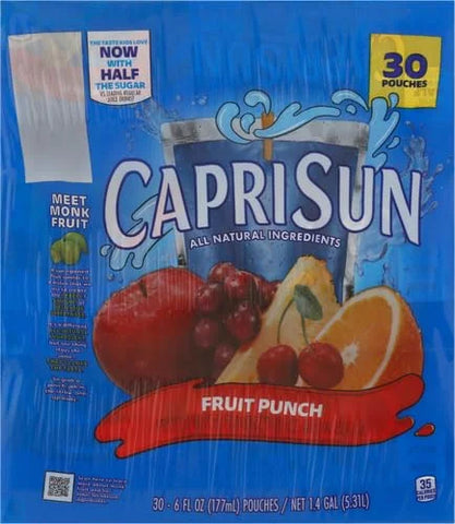 Capri Sun Fruit Punch flavored Juice Drink Blend, 30 ct Box, 6 fl oz Pouches (Pack of 2)