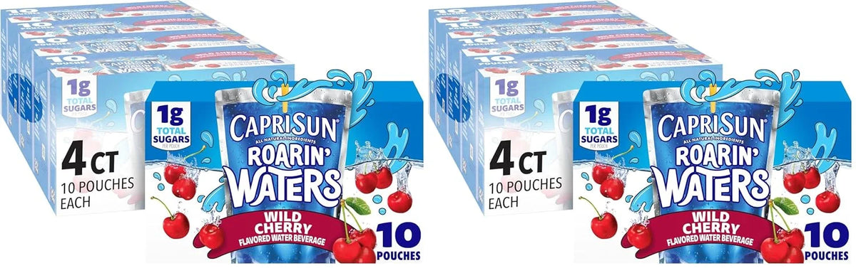 Capri Sun Roarin' Waters Wild Cherry Ready-to-Drink Juice (40 Pouches, 4 Boxes of 10) (Pack of 2)