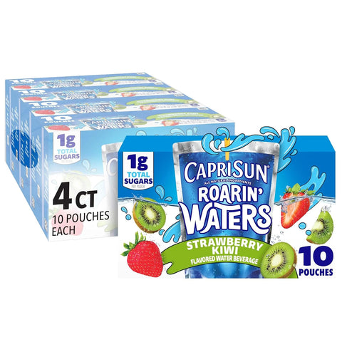 Capri Sun Roarin' Waters Flavored Water Beverage, 40 Pouches, for School Lunches and On-the-Go Hydration, Strawberry Kiwi Natural Flavor with Other Natural Flavor, All Natural Ingredients, 6 oz