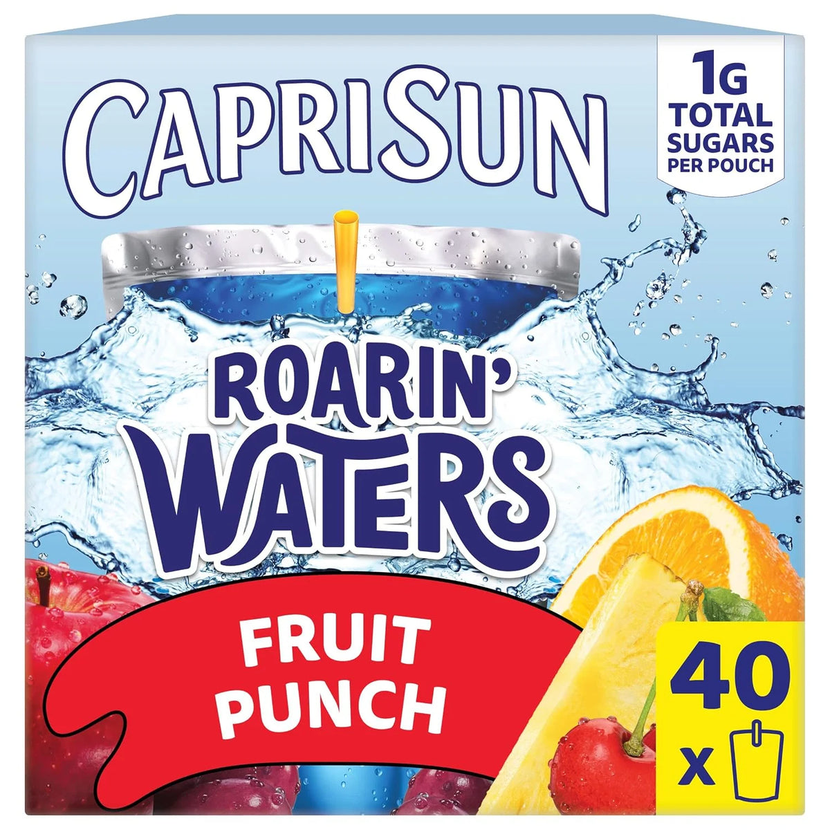 Capri Sun Roarin' Waters Flavored Water Beverage, 40 Pouches, for School Lunches and On-the-Go Hydration, Fruit Punch Natural Flavor with Other Natural Flavor, All Natural Ingredients, 6 oz