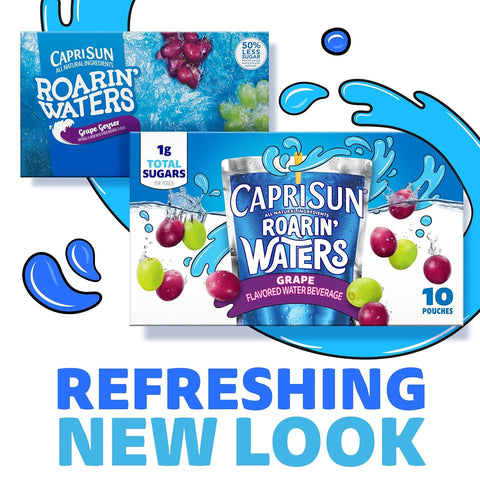 Capri Sun Roarin' Waters Flavored Water Beverage, 40 Pouches, for School Lunches and On-the-Go Hydration, Grape Natural Flavor with Other Natural Flavor, All Natural Ingredients, 6 oz