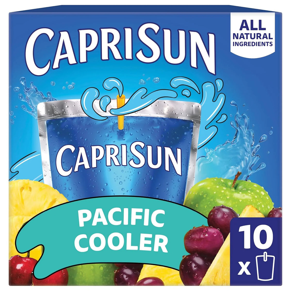 Capri Sun Flavored with Other Natural Flavor Juice Drink Blend, 10 Pouches, for School Lunches and On-the-Go Hydration, Pacific Cooler, All Natural Ingredients, 6 fl oz