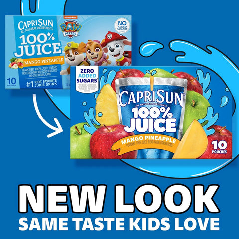 Capri Sun Mango Pineapple Flavored 100% Juice Blend from Concentrate with Added Ingredients and Other Natural Flavor, 10 ct Box, 6 fl oz Pouches