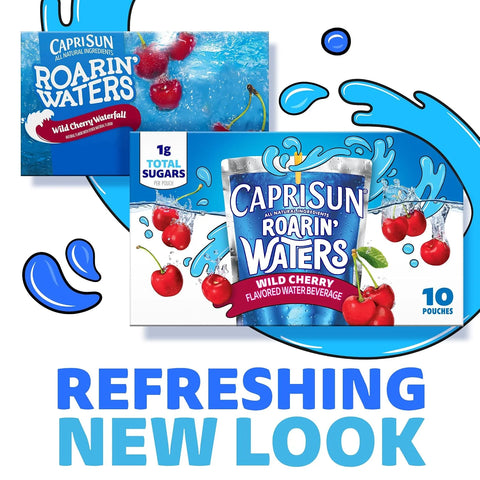 Capri Sun Roarin' Waters Flavored Water Beverage, 40 Pouches, for School Lunches and On-the-Go Hydration, Wild Cherry Natural Flavor with Other Natural Flavor, All Natural Ingredients, 6 oz