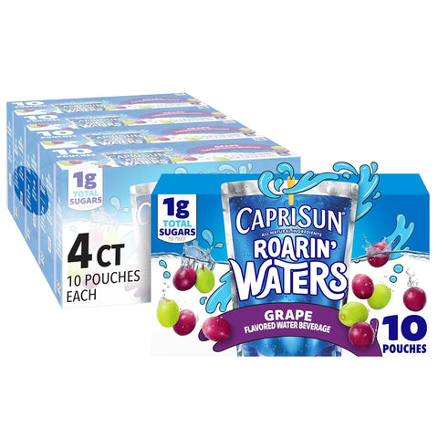 Capri Sun Roarin' Waters Flavored Water Beverage, 40 Pouches, for School Lunches and On-the-Go Hydration, Grape Natural Flavor with Other Natural Flavor, All Natural Ingredients, 6 oz