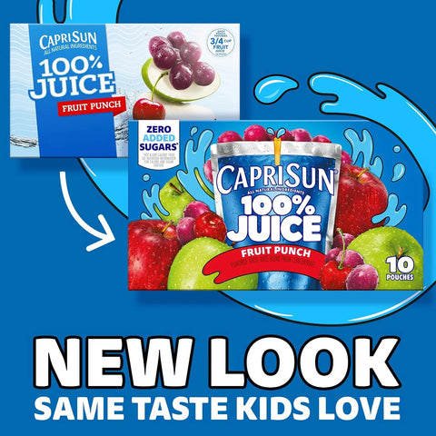 Capri Sun 100% Juice Fruit Punch Naturally Flavored Kids Juice Blend (40 ct Pack, 4 Boxes of 10 Pouches) (Pack of 2)