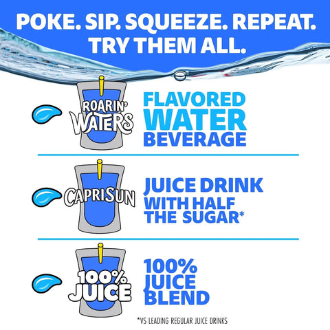 Capri Sun Roarin' Waters Flavored Water Beverage, 40 Pouches, for School Lunches and On-the-Go Hydration, Grape Natural Flavor with Other Natural Flavor, All Natural Ingredients, 6 oz